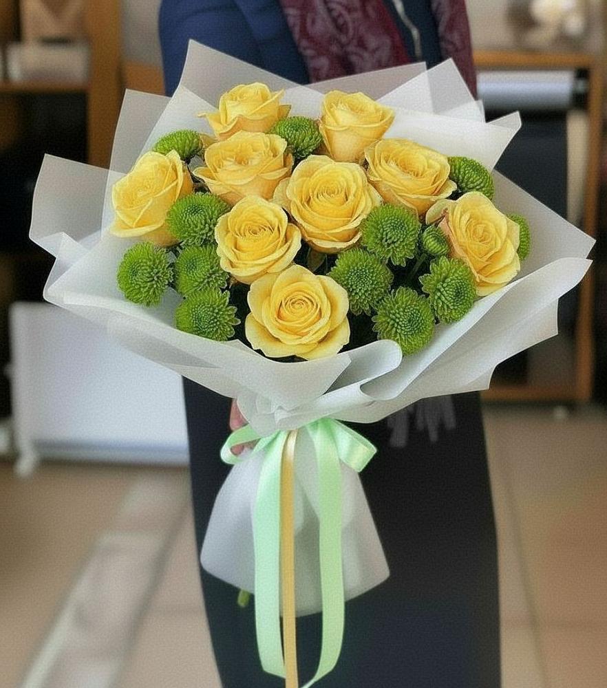 Букет цветов из: Хризантемы и Розы в Непецино