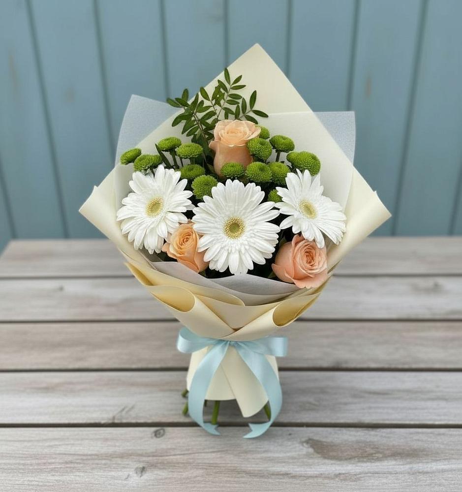 Букет цветов из: Герберы, Розы и Хризантемы в Непецино