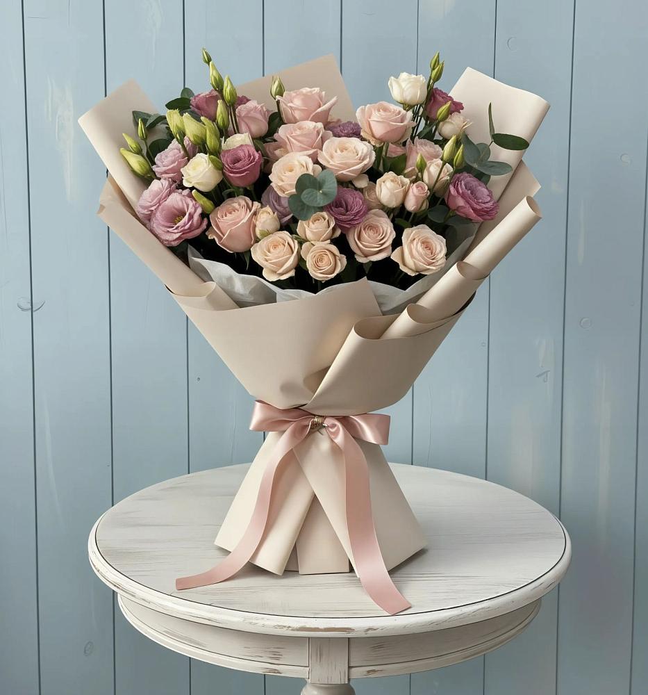 Букет цветов из: Розы и Лизиантусы в Непецино