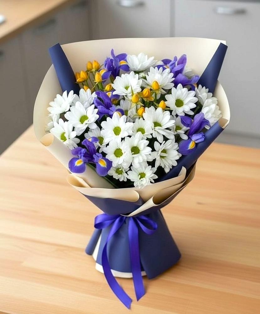 Букет цветов из: Розы, Ирисы и Хризантемы в Непецино