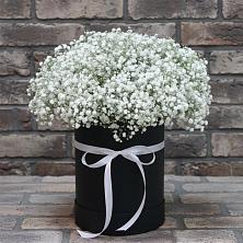 Цветочная композиция из Гипсофила в шляпной коробке в Непецино